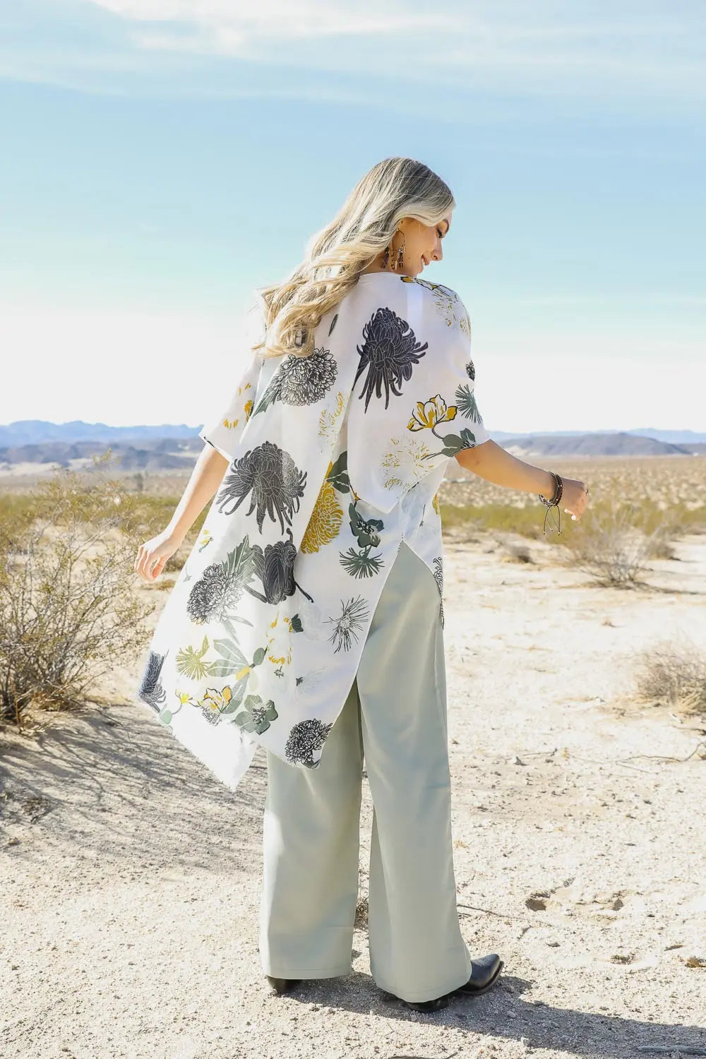 Floral Motif Combo Kimono - Boho Clothing and Accessories - Flyclothing LLC