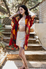 Floral Motif Combo Kimono - Boho Clothing and Accessories - Flyclothing LLC