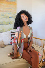 Floral Motif Combo Kimono - Boho Clothing and Accessories - Flyclothing LLC