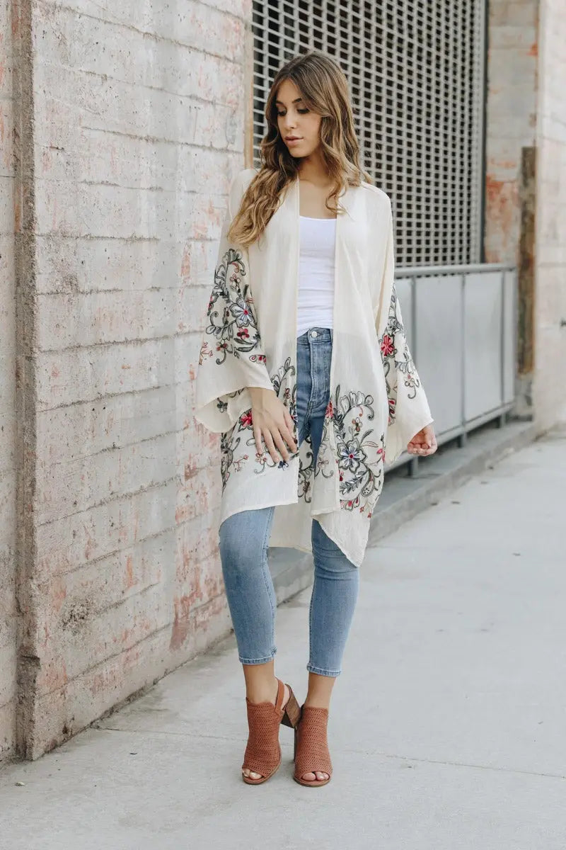 Long Sheer Floral Kimono – Graceful and Lightweight - Boho Clothing and Accessories - Flyclothing LLC