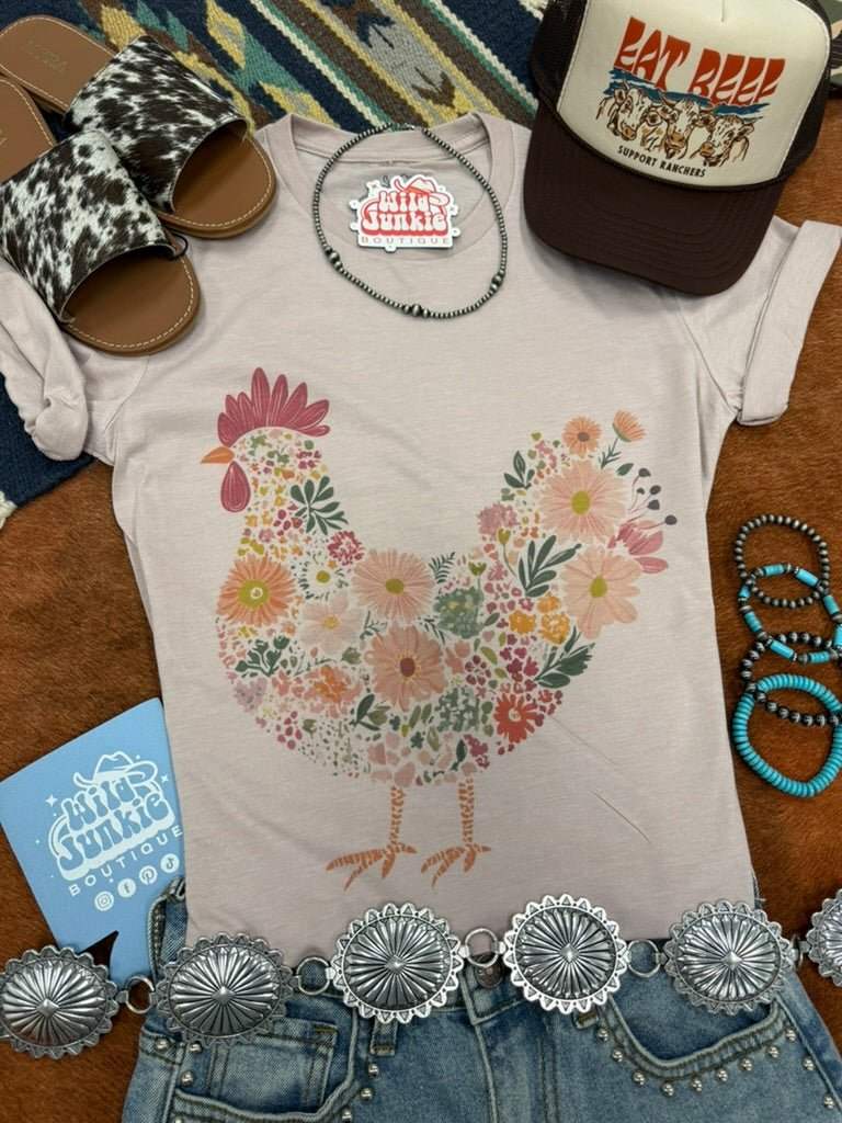 Floral Rooster Graphic Tee - Wild Junkie - Flyclothing LLC