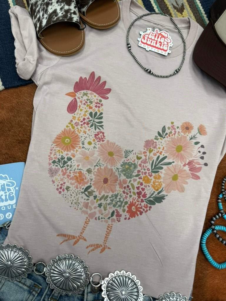 Floral Rooster Graphic Tee - Wild Junkie - Flyclothing LLC
