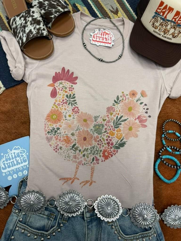 Floral Rooster Graphic Tee - Wild Junkie - Flyclothing LLC