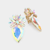 Floral Teardrop Crystal Clip On Earrings - Madeline Love - Flyclothing LLC