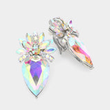 Floral Teardrop Crystal Clip On Earrings - Madeline Love - Flyclothing LLC