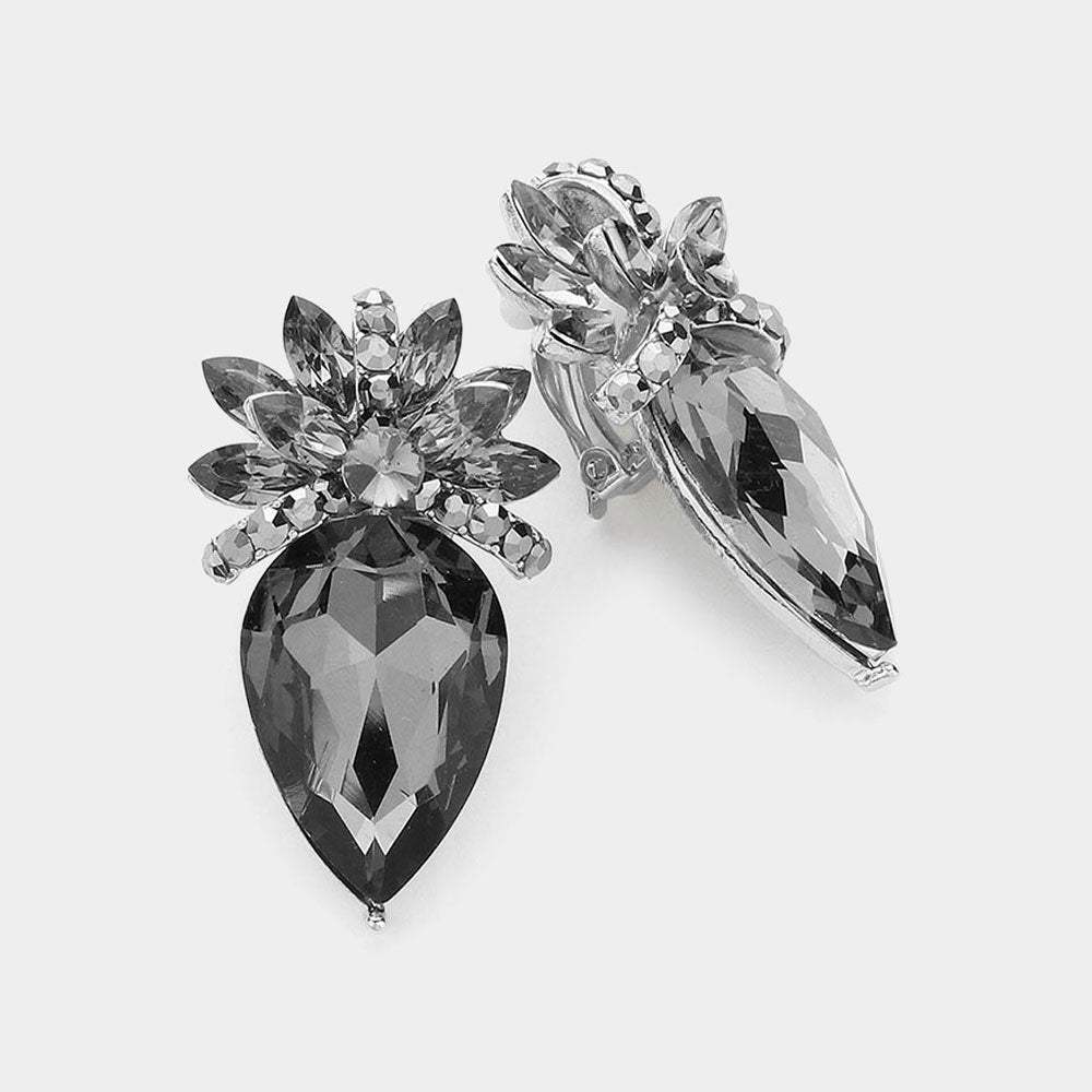 Floral Teardrop Crystal Clip On Earrings - Madeline Love - Flyclothing LLC