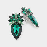 Floral Teardrop Crystal Clip On Earrings - Madeline Love - Flyclothing LLC