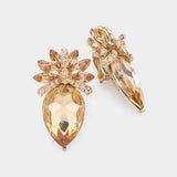 Floral Teardrop Crystal Clip On Earrings - Madeline Love - Flyclothing LLC