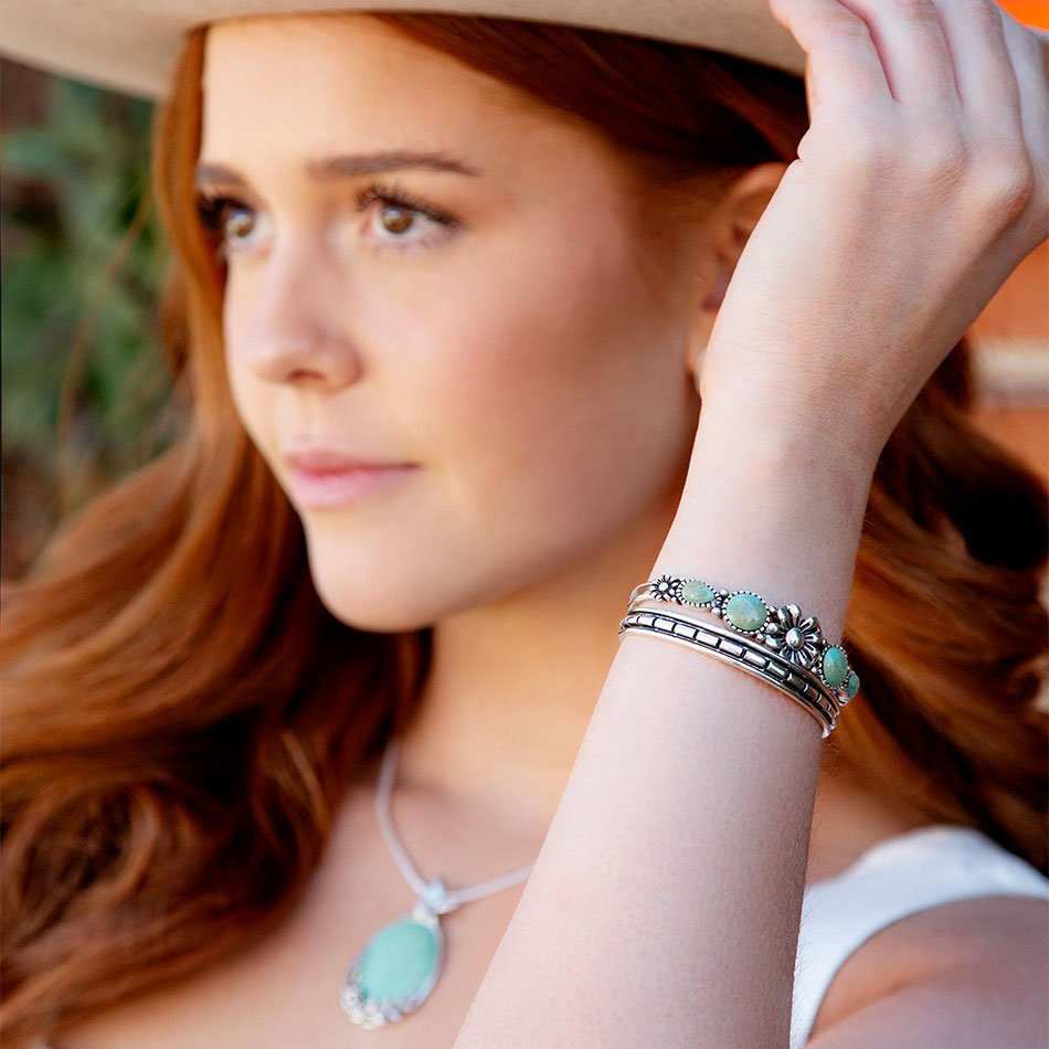 Floral Blue Turquoise and Sterling Silver Cuff Bracelet - Barse Jewelry - Flyclothing LLC