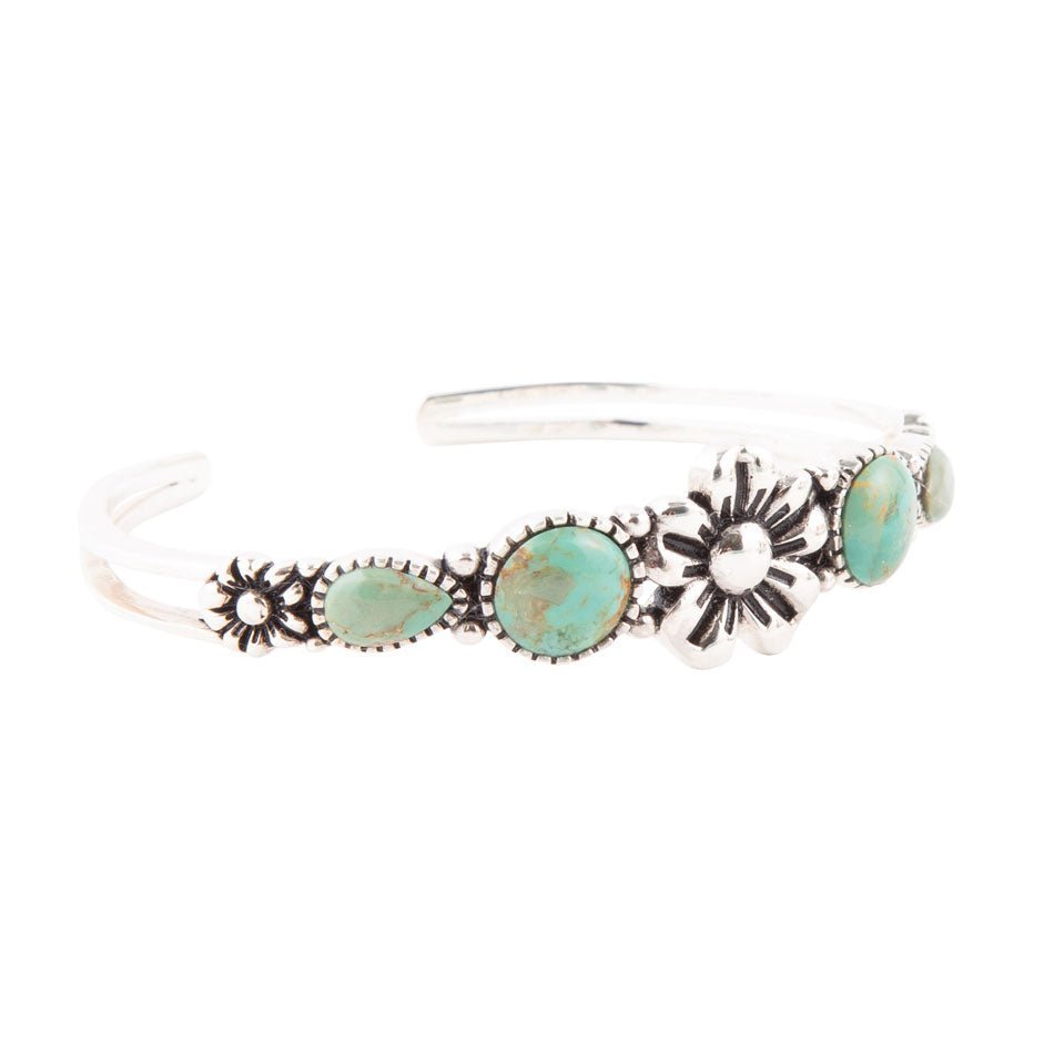 Floral Blue Turquoise and Sterling Silver Cuff Bracelet - Barse Jewelry