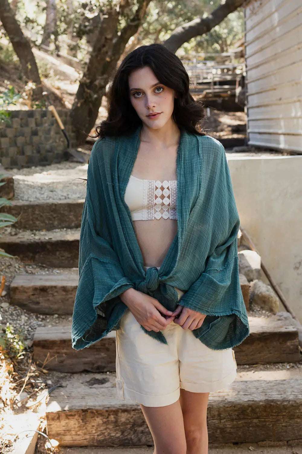 Flounce Tie-Front Kimono Wrap - Boho Clothing and Accessories - Flyclothing LLC