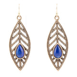 Flourished Blue Lapis Golden Feather Drop Earrings - Barse Jewelry