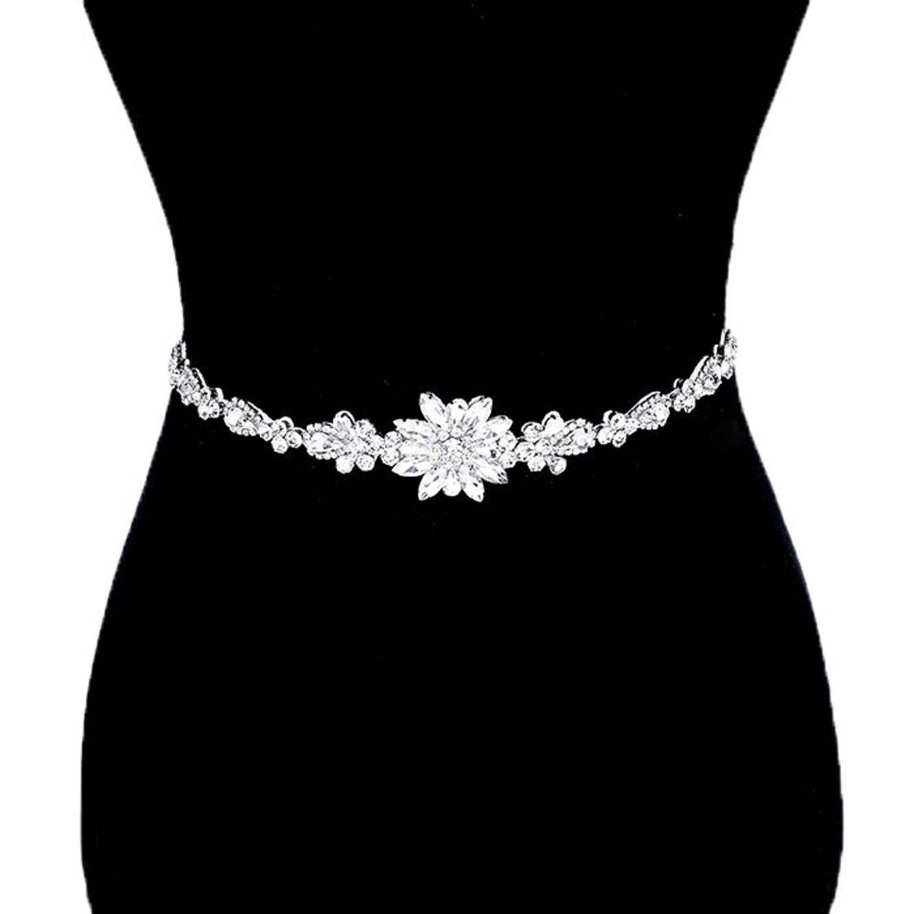 Flower Centered Sash Ribbon Bridal Wedding Belt Headband - Madeline Love - Flyclothing LLC