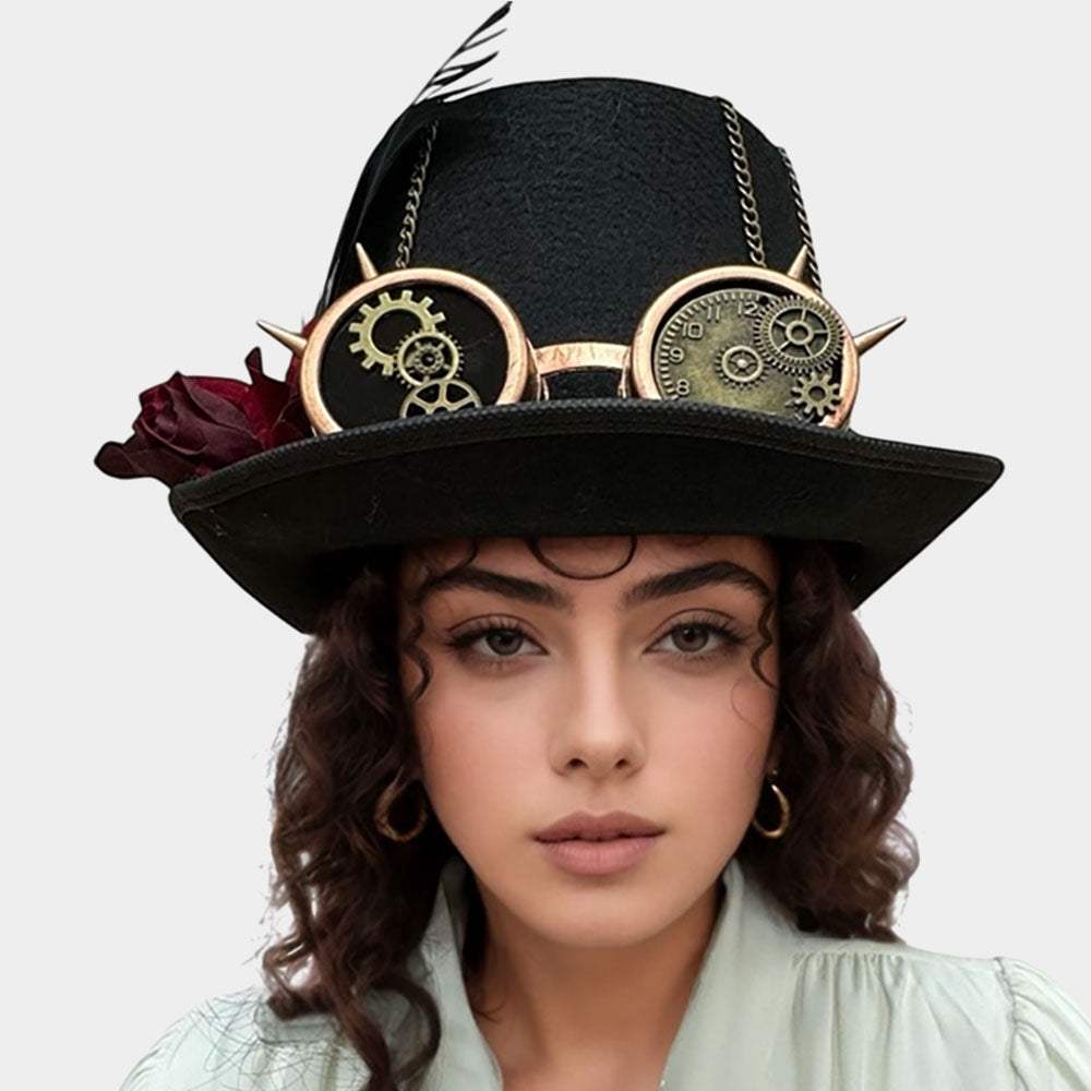 Flower Feather Spikey Goggles Accent Steampunk Halloween Costume Hat - Madeline Love - Flyclothing LLC