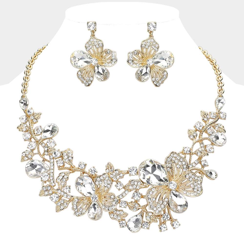 Flower Glass Stone Embellished Evening Necklace - Madeline Love - Flyclothing LLC