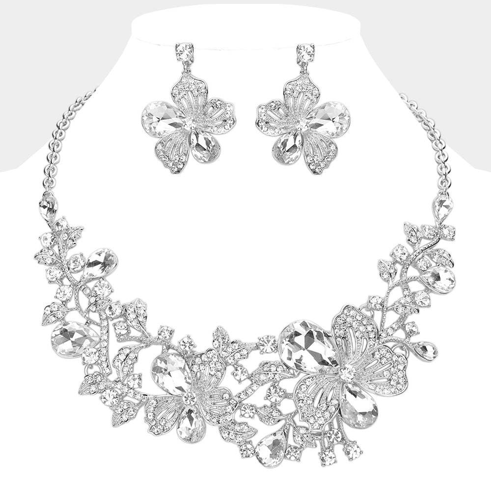 Flower Glass Stone Embellished Evening Necklace - Madeline Love - Flyclothing LLC