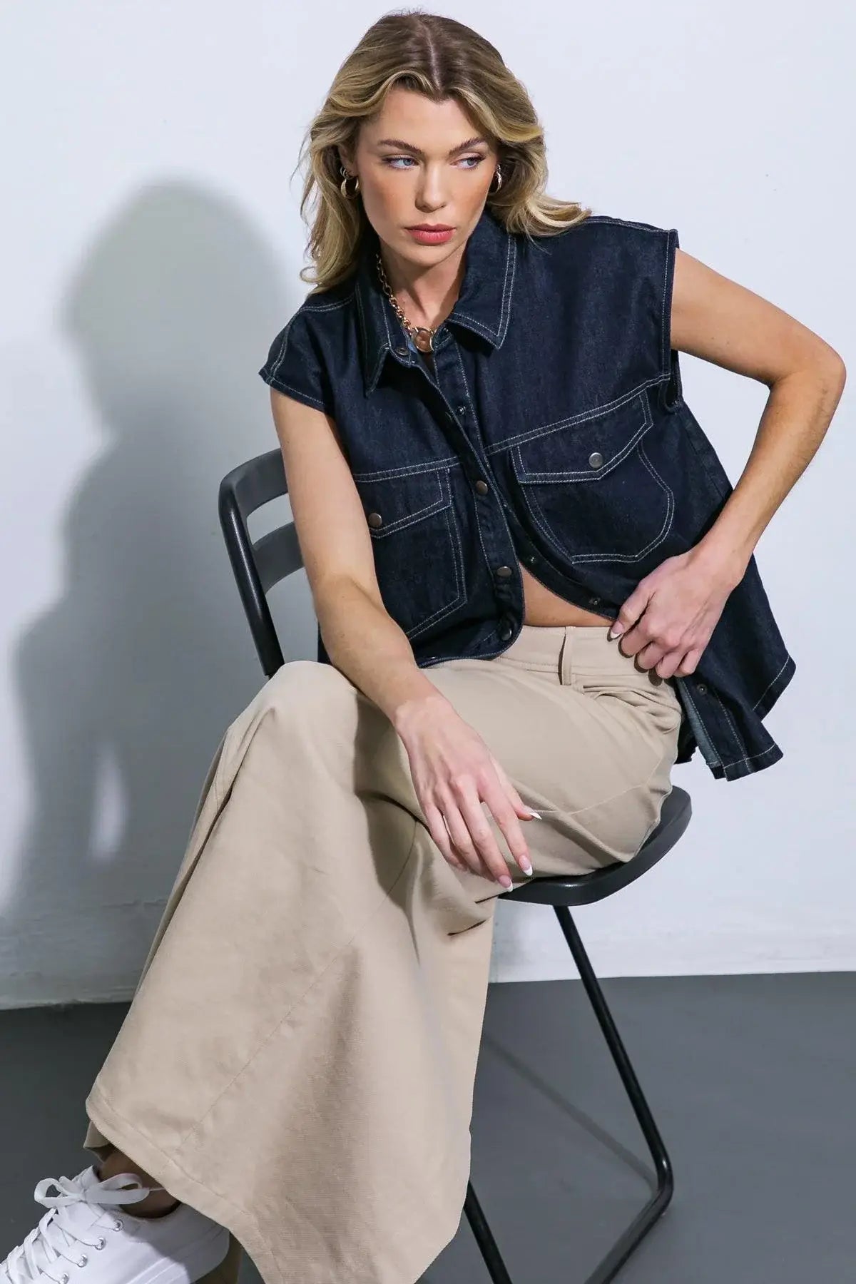 LET'S JUST RELAX DENIM TOP - Flying Tomato - Flyclothing LLC