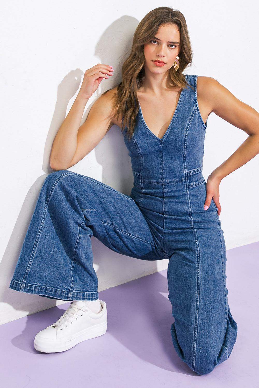 SIESTA SATURDAY DENIM JUMPSUIT - Flying Tomato - Flyclothing LLC