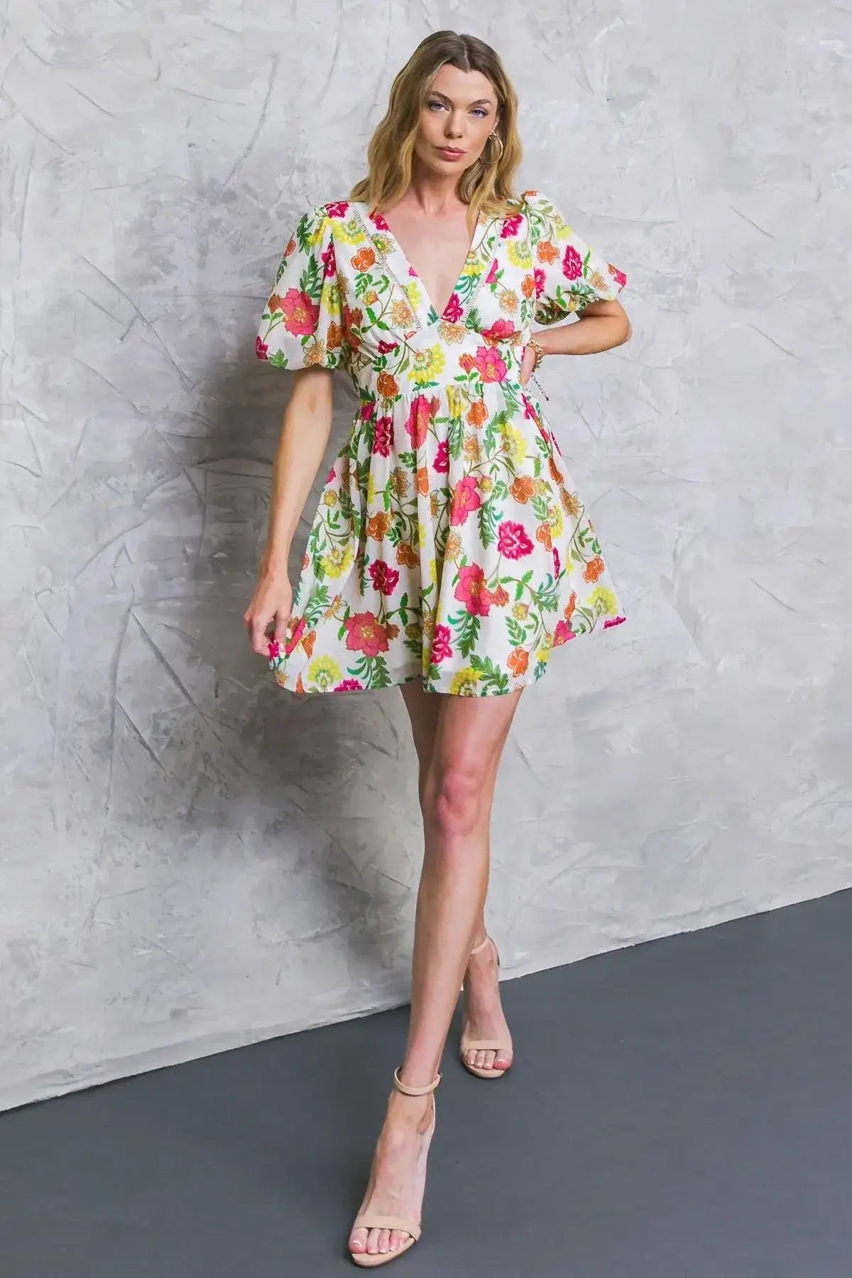 FREE ME TODAY FLORAL WOVEN MINI DRESS - Flying Tomato - Flyclothing LLC