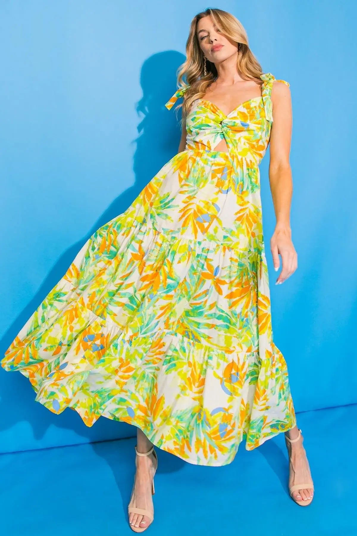VACATION VIEWS FLORAL WOVEN MIDI DRESS - Flying Tomato - Flyclothing LLC