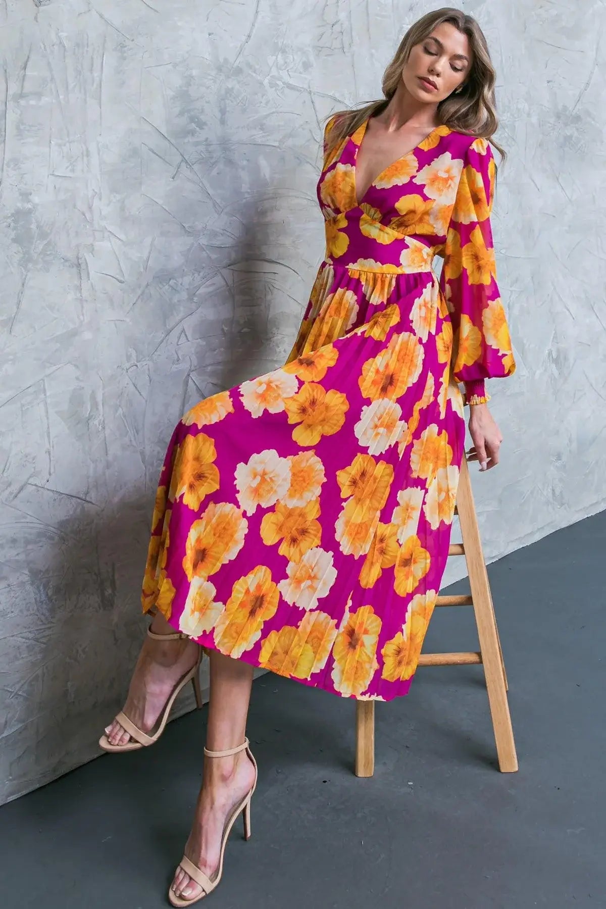 LOOK AT HER FLORAL WOVEN MIDI DRESS - Flying Tomato - Flyclothing LLC