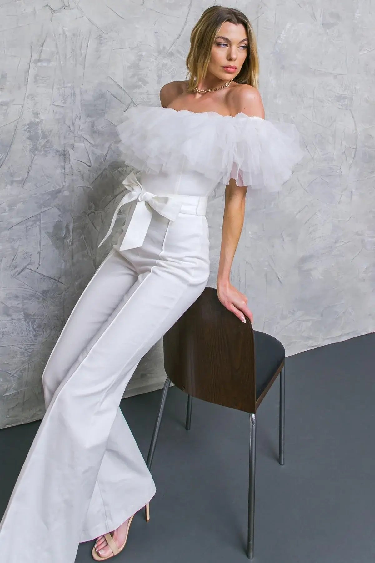 A POWER MOOD WHITE DENIM JUMPSUIT - Flying Tomato - Flyclothing LLC