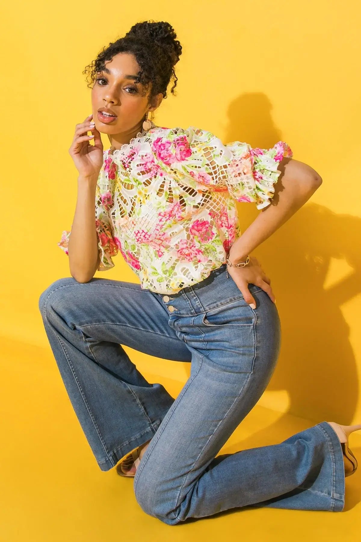 BLISS ME FLORAL WOVEN LACE TOP - Flying Tomato - Flyclothing LLC