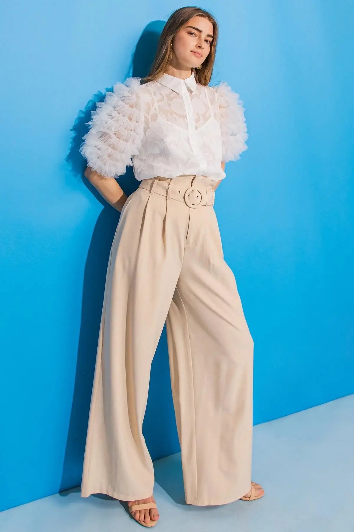 BEAUTIFUL OASIS IVORY WOVEN TOP - Flying Tomato - Flyclothing LLC