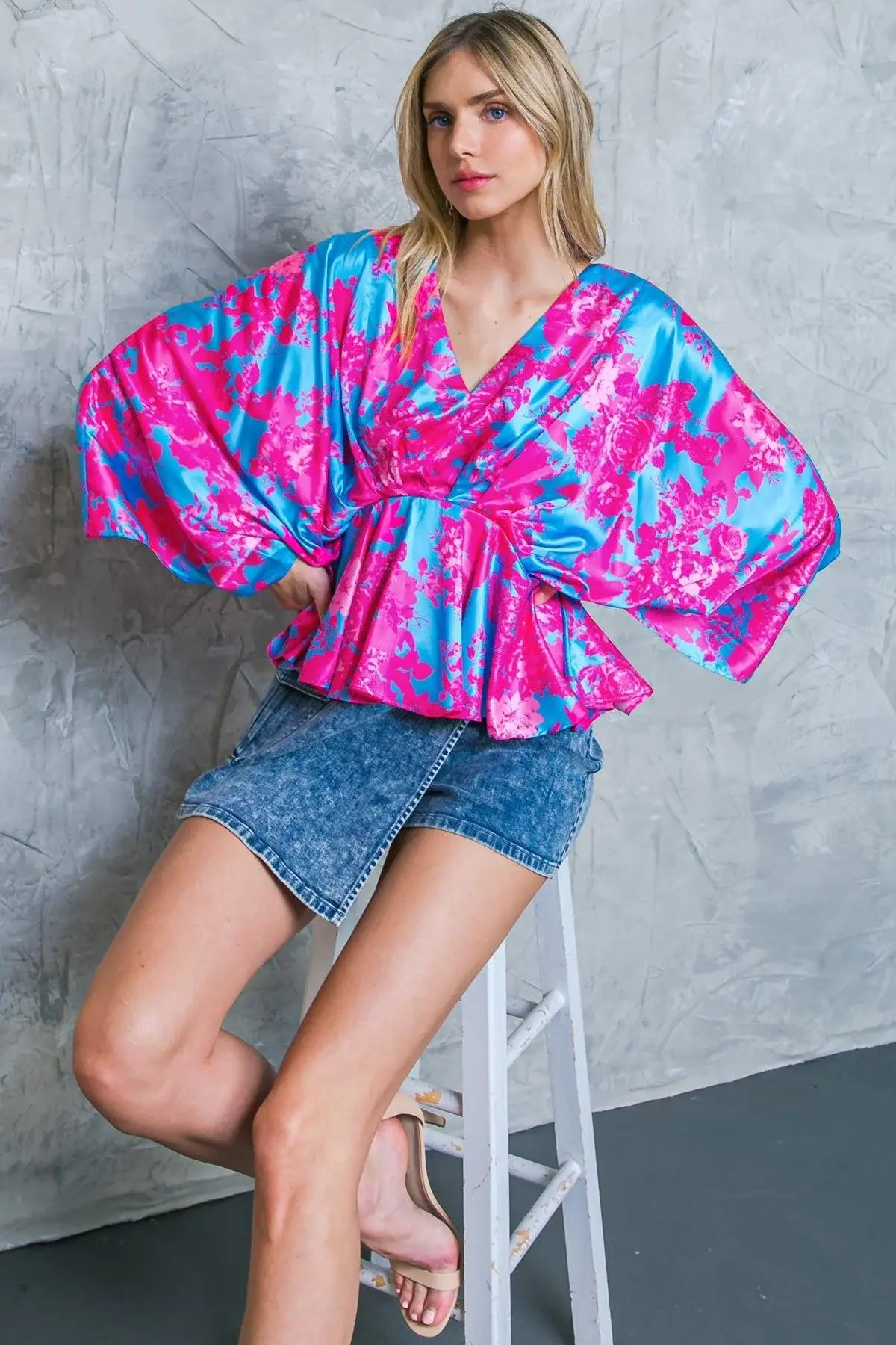 HERE WE GO AGAIN BLUE WOVEN TOP - Flying Tomato - Flyclothing LLC