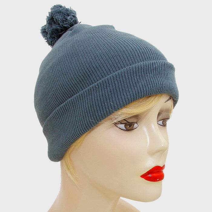 Fold Over Knit Pom Pom Beanie Hat - Madeline Love - Flyclothing LLC