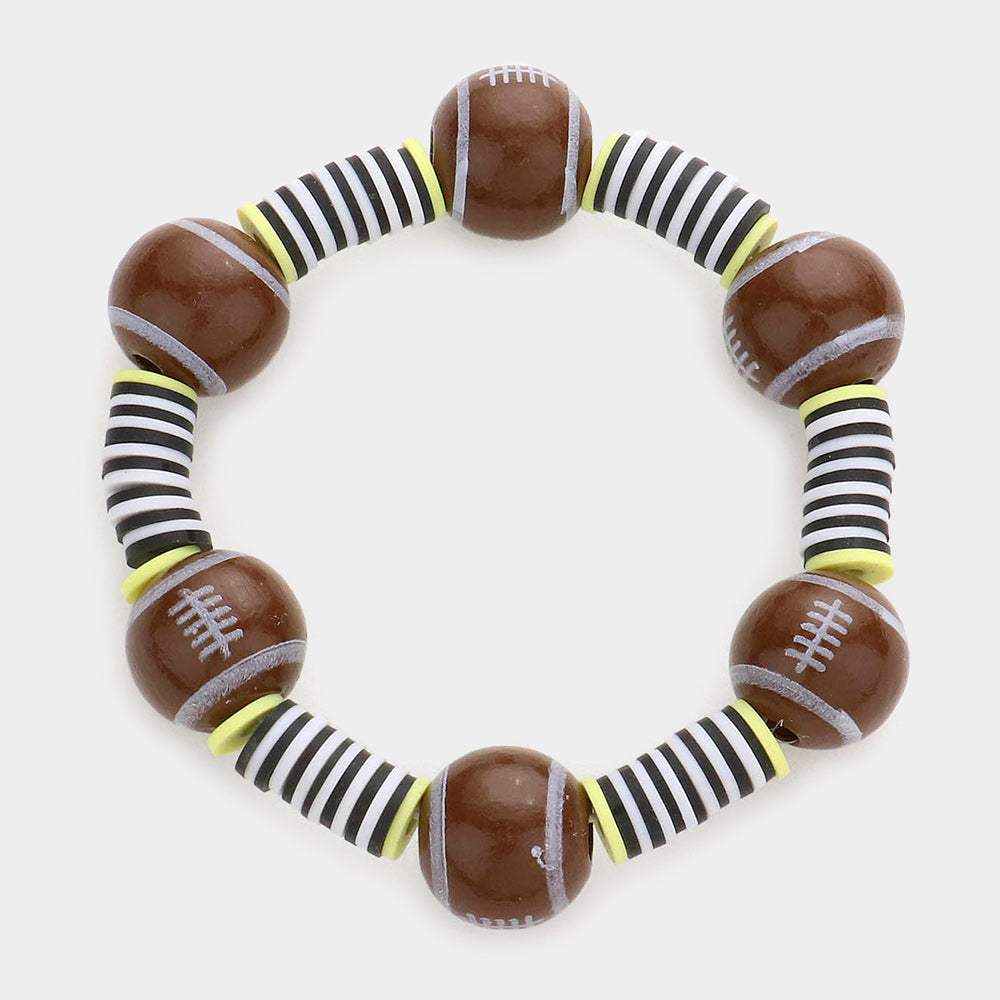 Football Accented Heishi Beaded Stretch Bracelet - Madeline Love - Flyclothing LLC