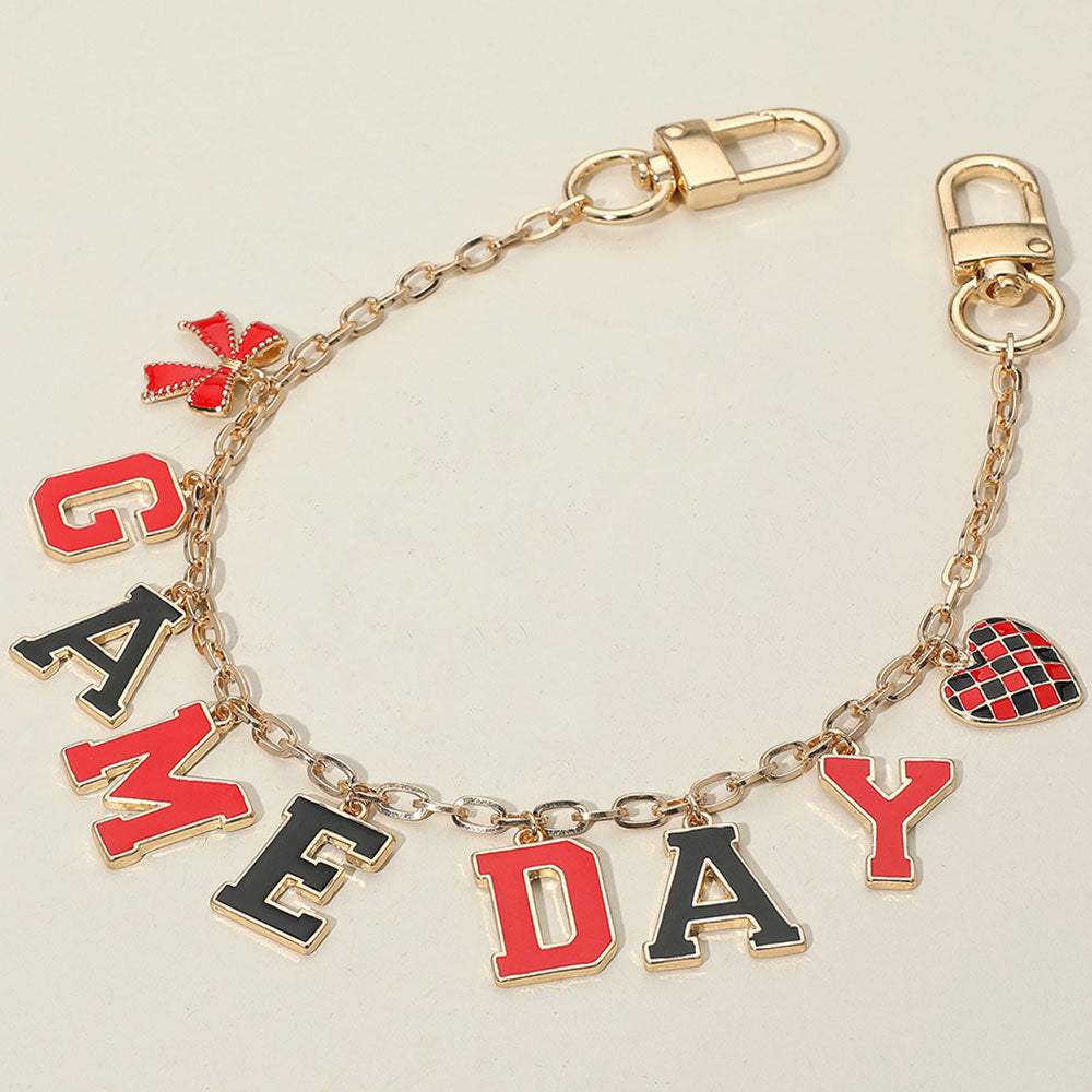Football GAME DAY Message Bow Heart Charm Station Bag Chain Charm - Madeline Love - Flyclothing LLC