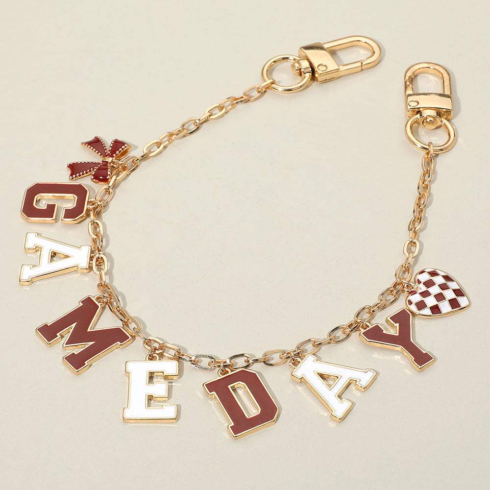Football GAME DAY Message Bow Heart Charm Station Bag Chain Charm - Madeline Love - Flyclothing LLC