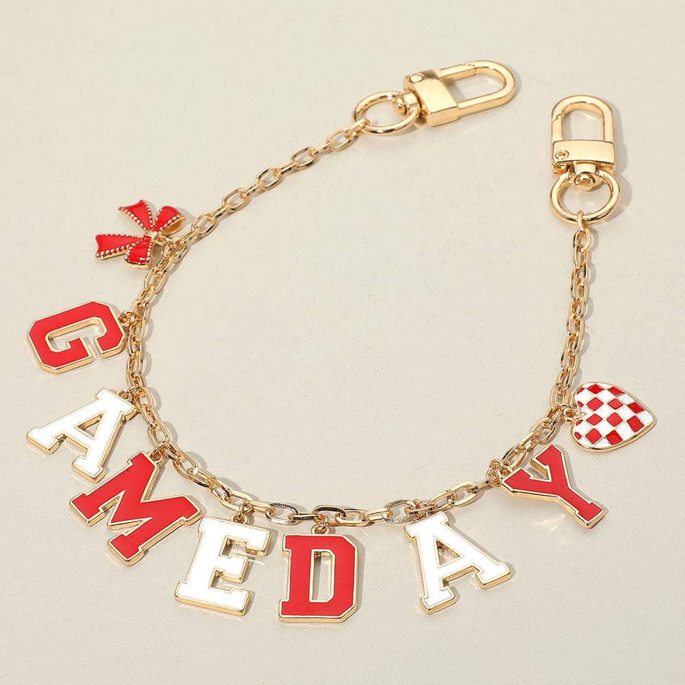 Football GAME DAY Message Bow Heart Charm Station Bag Chain Charm - Madeline Love - Flyclothing LLC