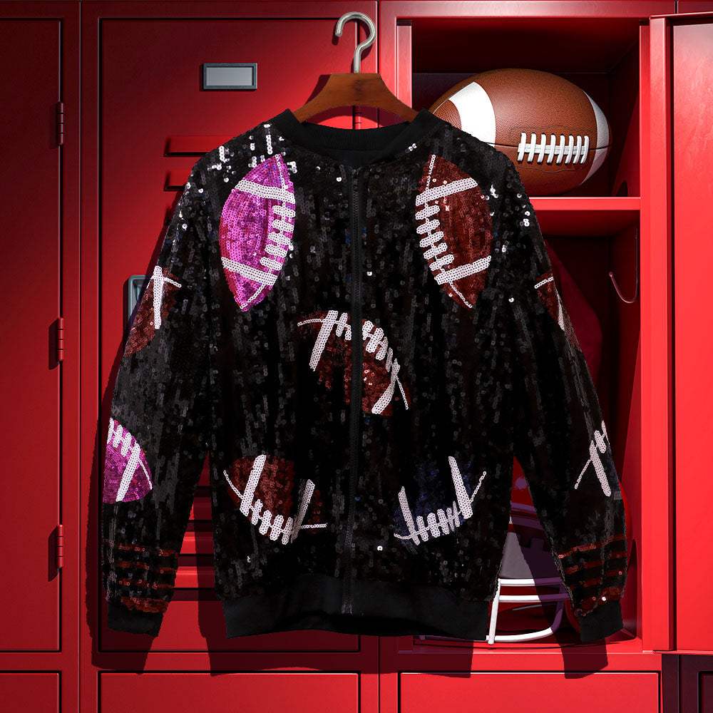 Football Sequin Long Sleeves Bomber Jacket - Madeline Love - Flyclothing LLC