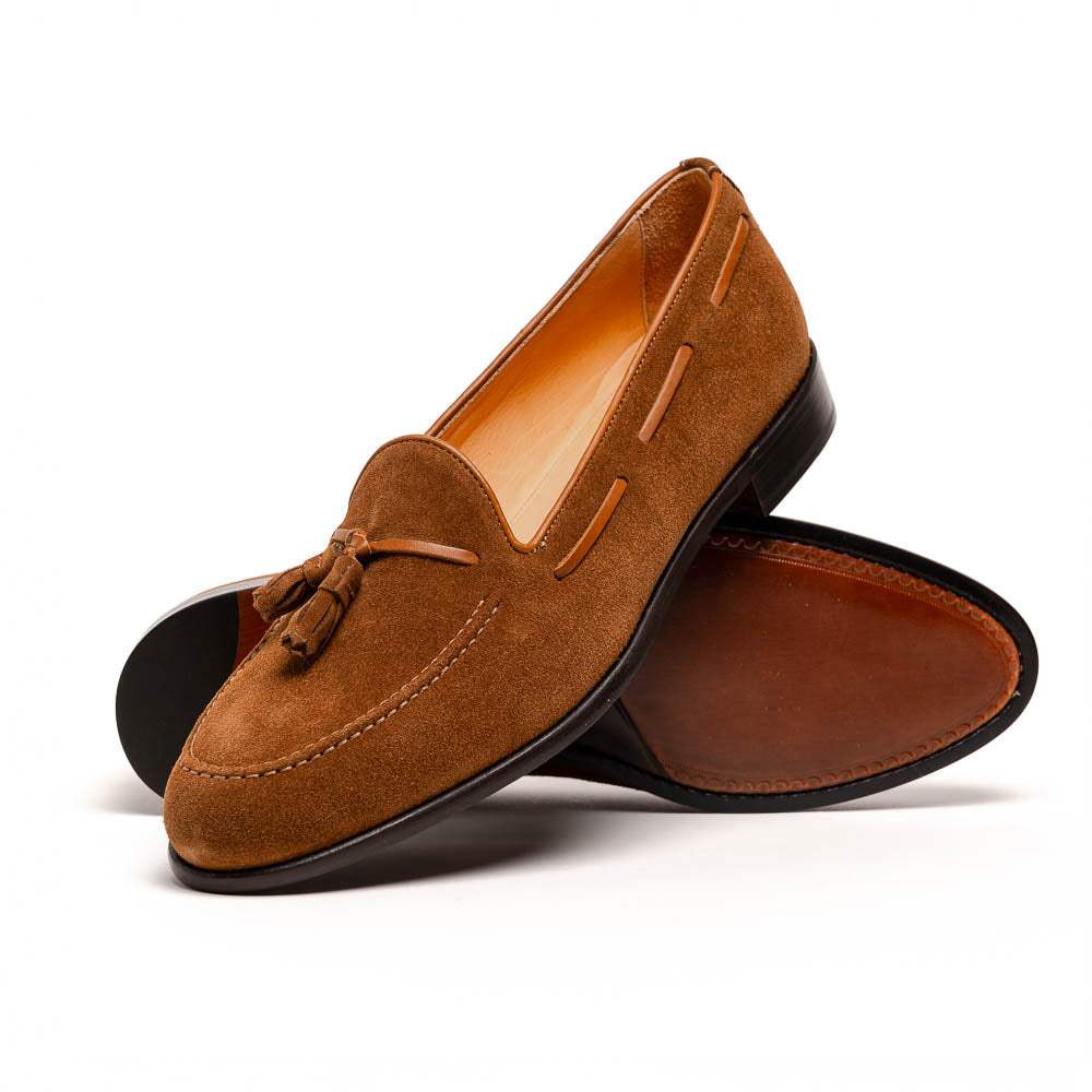 16-583-TAB FRANCO Suede Calfskin Tassel Loafer, Tobacco - Zelli Italia - Flyclothing LLC