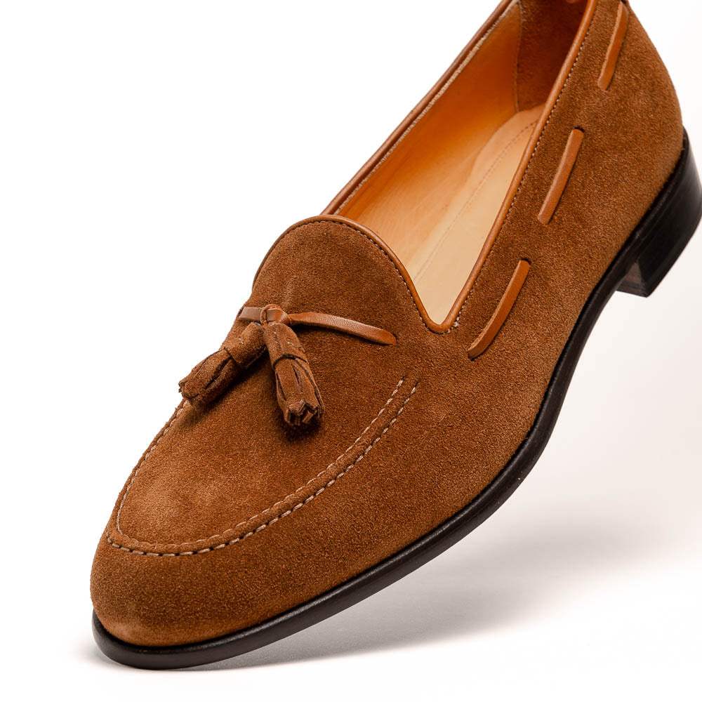 16-583-TAB FRANCO Suede Calfskin Tassel Loafer, Tobacco - Zelli Italia - Flyclothing LLC