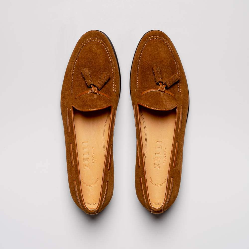 16-583-TAB FRANCO Suede Calfskin Tassel Loafer, Tobacco - Zelli Italia - Flyclothing LLC