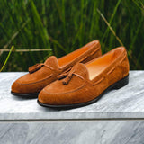 16-583-TAB FRANCO Suede Calfskin Tassel Loafer, Tobacco - Zelli Italia - Flyclothing LLC