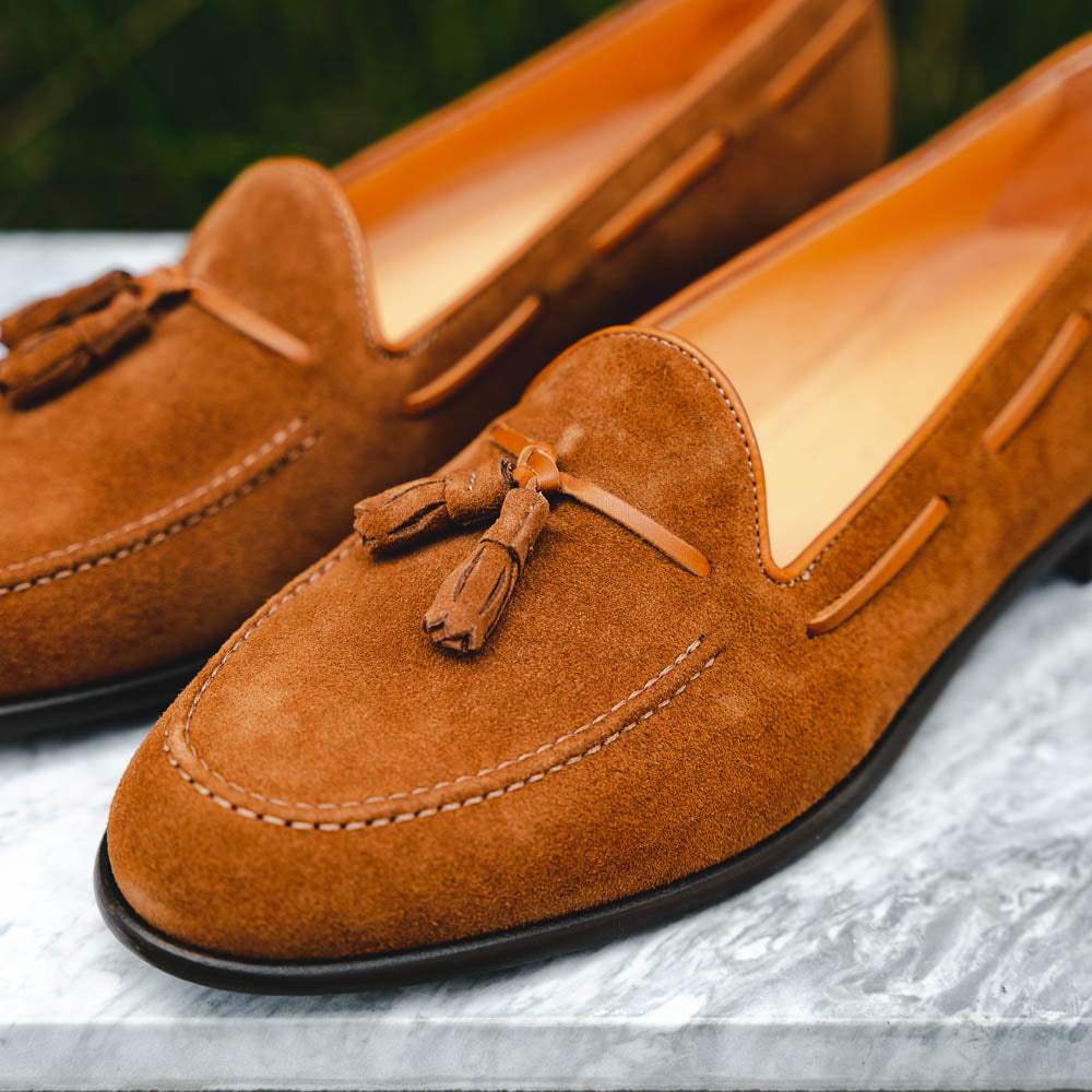 16-583-TAB FRANCO Suede Calfskin Tassel Loafer, Tobacco - Zelli Italia - Flyclothing LLC