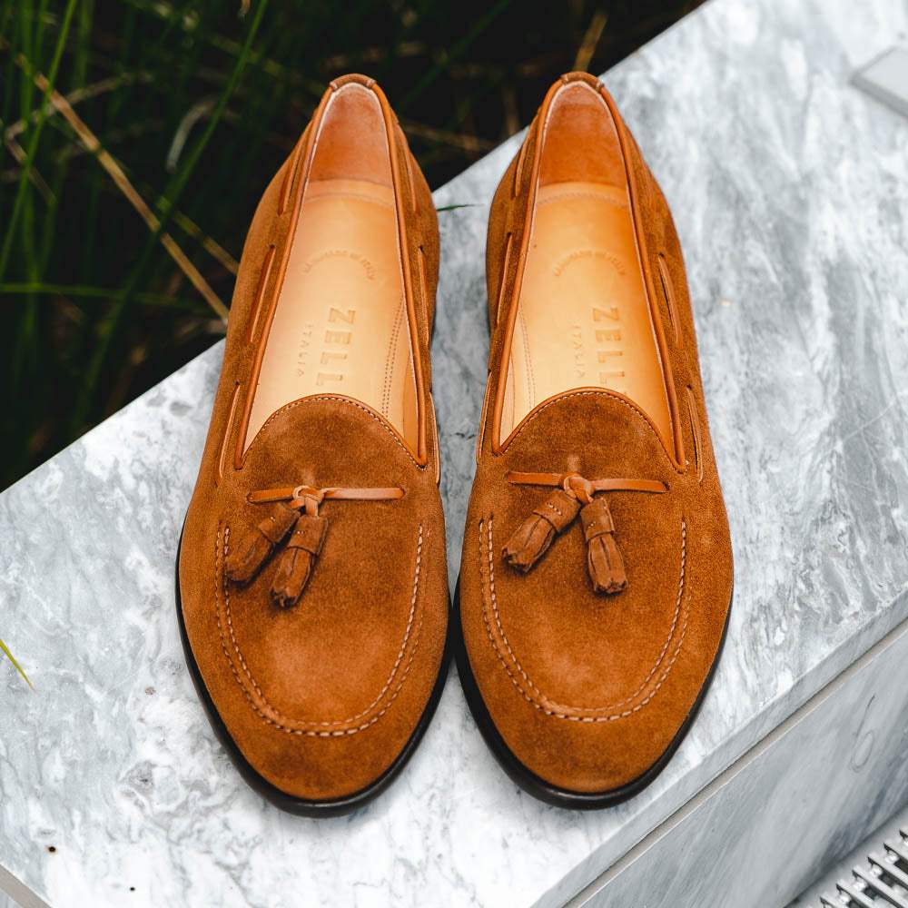 16-583-TAB FRANCO Suede Calfskin Tassel Loafer, Tobacco - Zelli Italia - Flyclothing LLC
