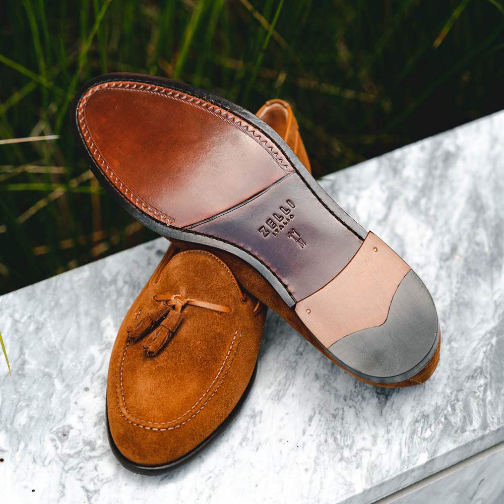 16-583-TAB FRANCO Suede Calfskin Tassel Loafer, Tobacco - Zelli Italia - Flyclothing LLC