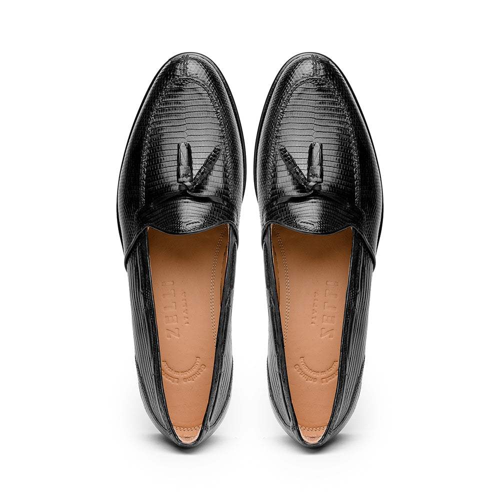 14-580-BLK FRANCO Teju Lizard Tassel Loafer, Black - Zelli Italia - Flyclothing LLC