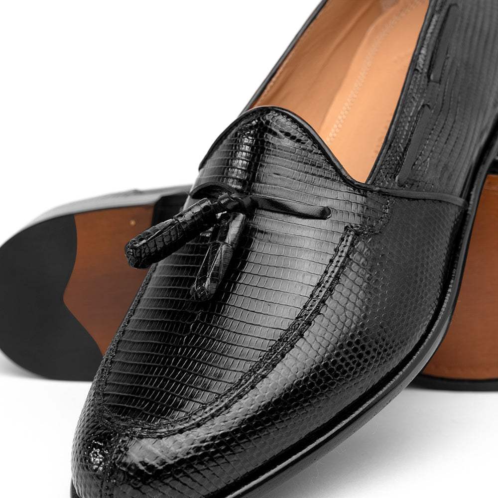 14-580-BLK FRANCO Teju Lizard Tassel Loafer, Black - Zelli Italia - Flyclothing LLC