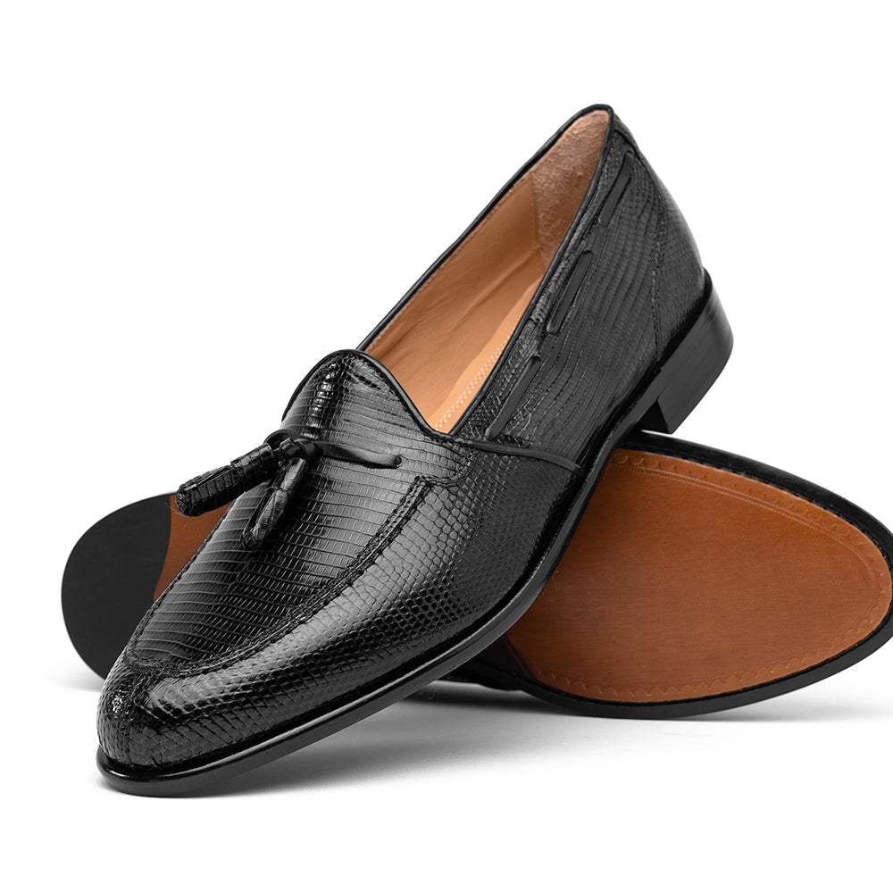 14-580-BLK FRANCO Teju Lizard Tassel Loafer, Black - Zelli Italia - Flyclothing LLC