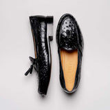 13-581-BLK FRANCO Ostrich Tassel Loafer, Black - Zelli Italia - Flyclothing LLC