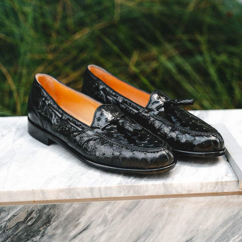 13-581-BLK FRANCO Ostrich Tassel Loafer, Black - Zelli Italia - Flyclothing LLC