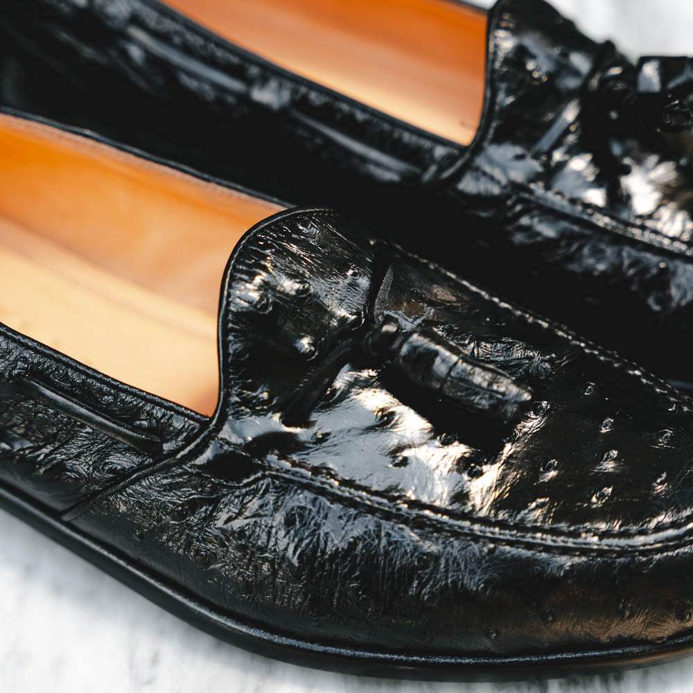 13-581-BLK FRANCO Ostrich Tassel Loafer, Black - Zelli Italia - Flyclothing LLC