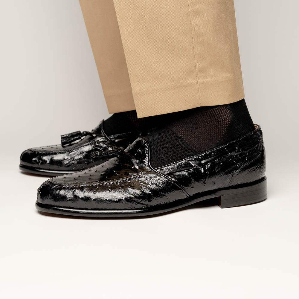 13-581-BLK FRANCO Ostrich Tassel Loafer, Black - Zelli Italia - Flyclothing LLC