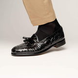 13-581-BLK FRANCO Ostrich Tassel Loafer, Black - Zelli Italia - Flyclothing LLC